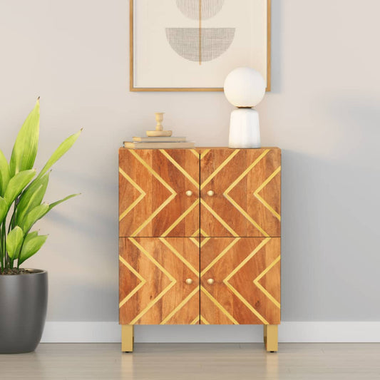 Mobiletto Marrone e Nero 60x33,5x75 cm Legno Massello di Mango - homemem39