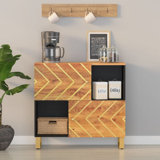 Credenza Marrone e Nera 80x33,5x75cm in Legno Massello di Mango - homemem39