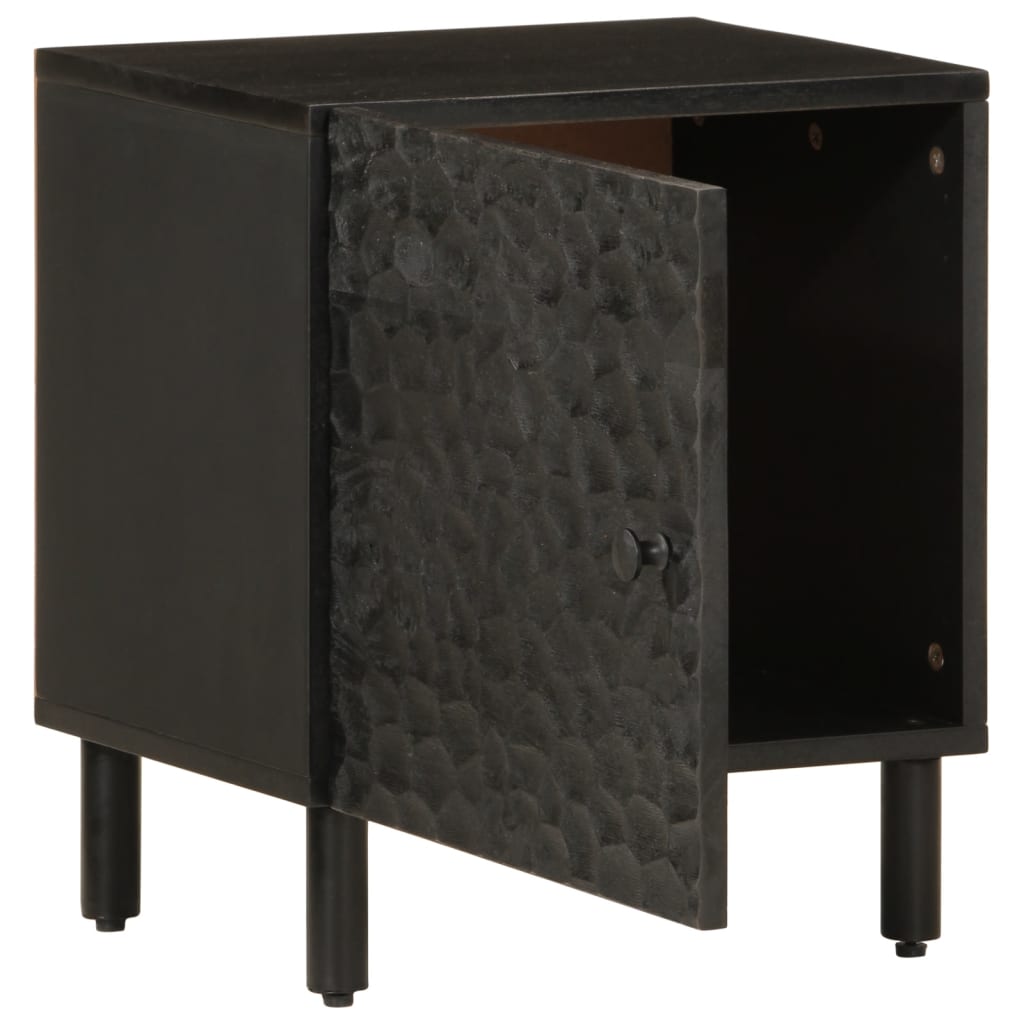 Comodino Nero 40x33x46 cm in Legno Massello di Mango - homemem39