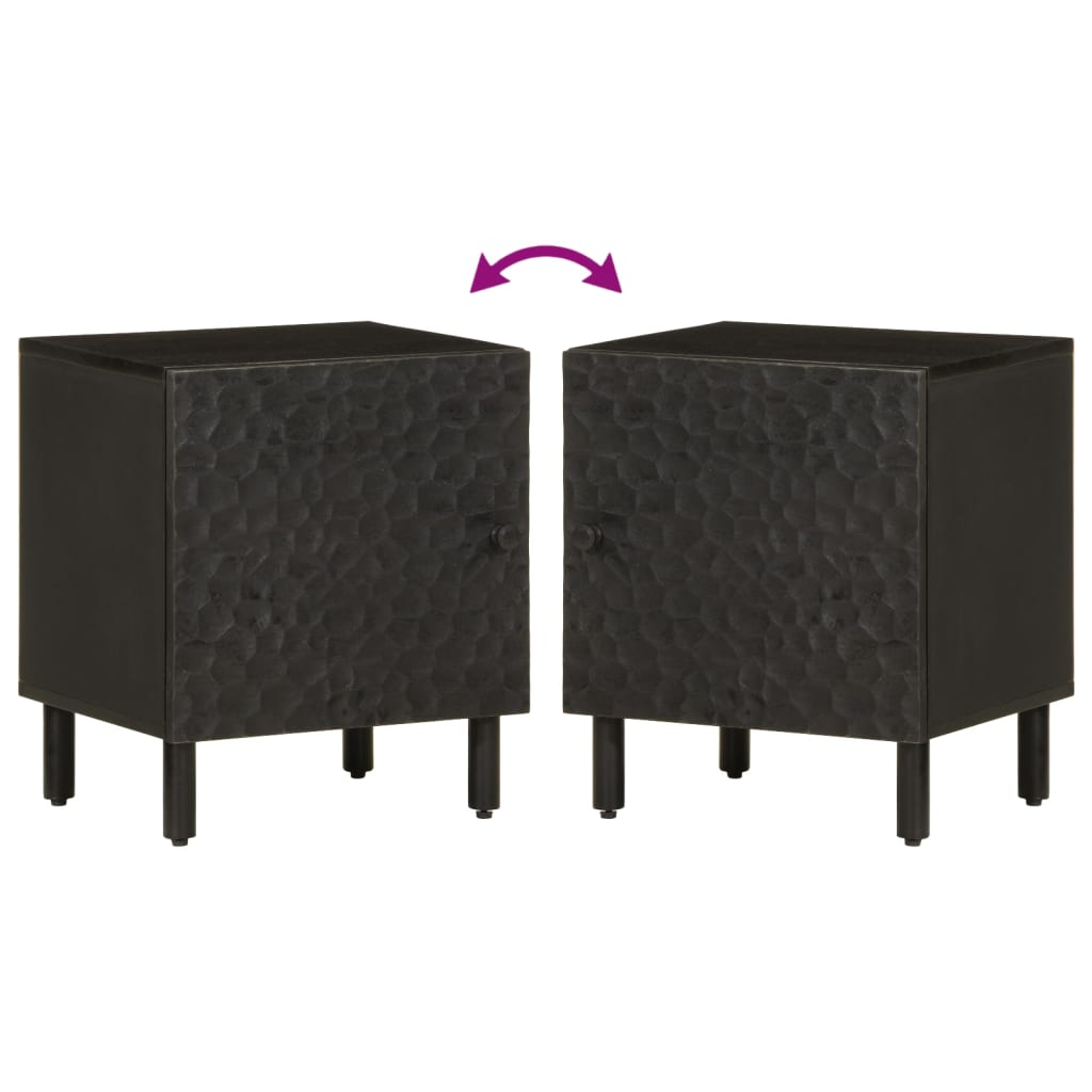 Comodino Nero 40x33x46 cm in Legno Massello di Mango - homemem39