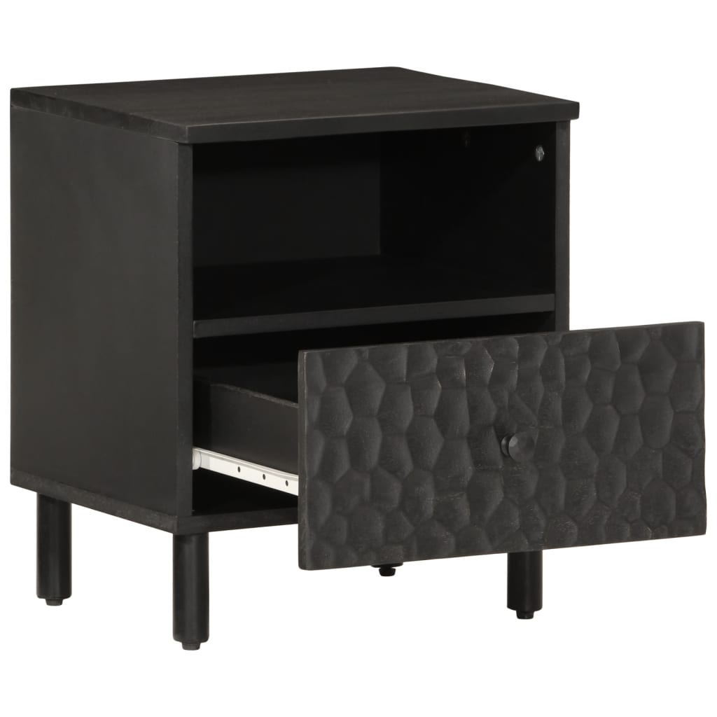 Comodino Nero 40x33x46 cm in Legno Massello di Mango - homemem39