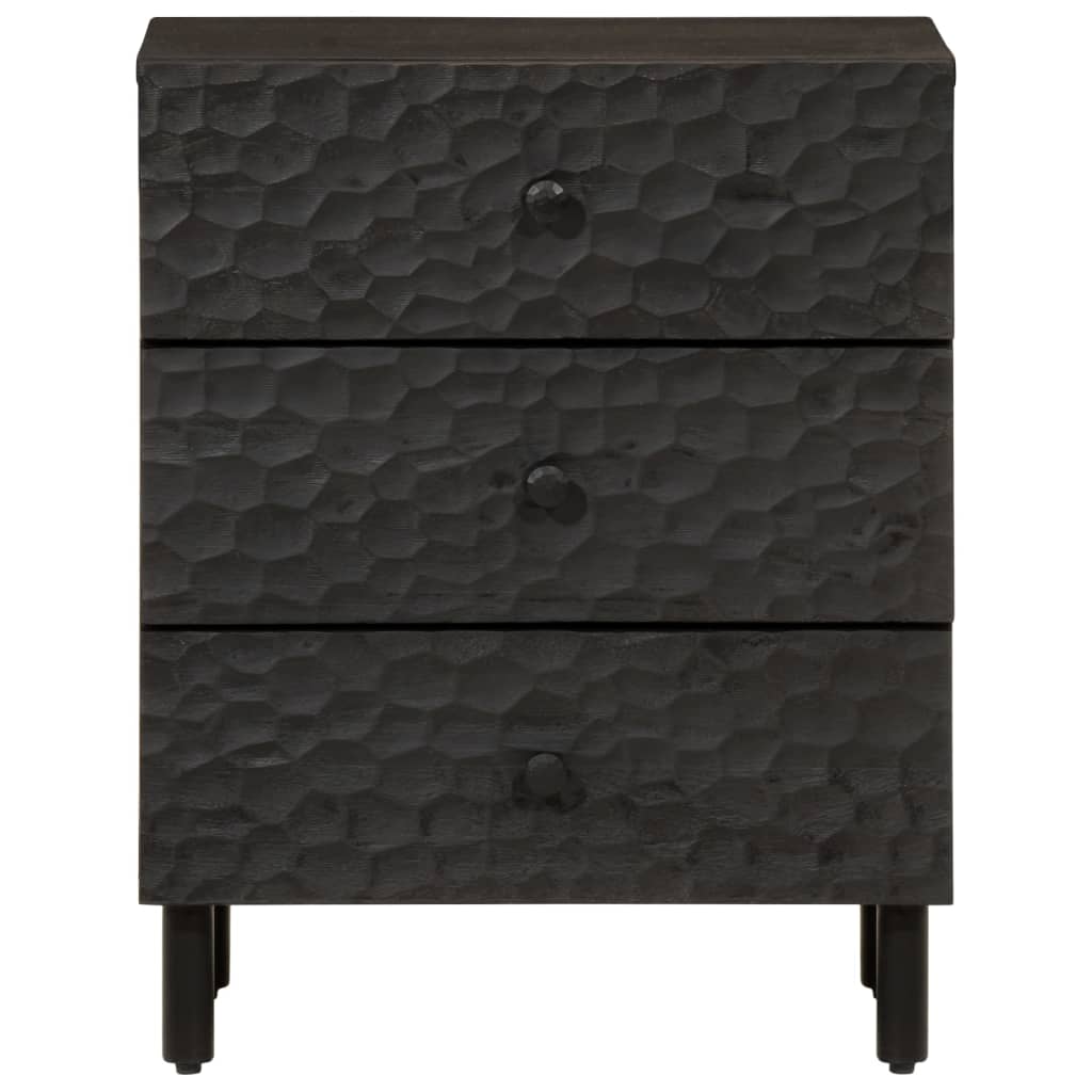 Comodino Nero 50x33x60 cm in Legno Massello di Mango - homemem39