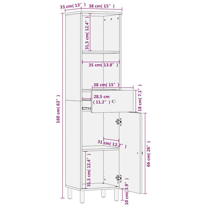 Mobile da Bagno Nero 38x33x160 cm in Legno Massello di Mango | homemem39