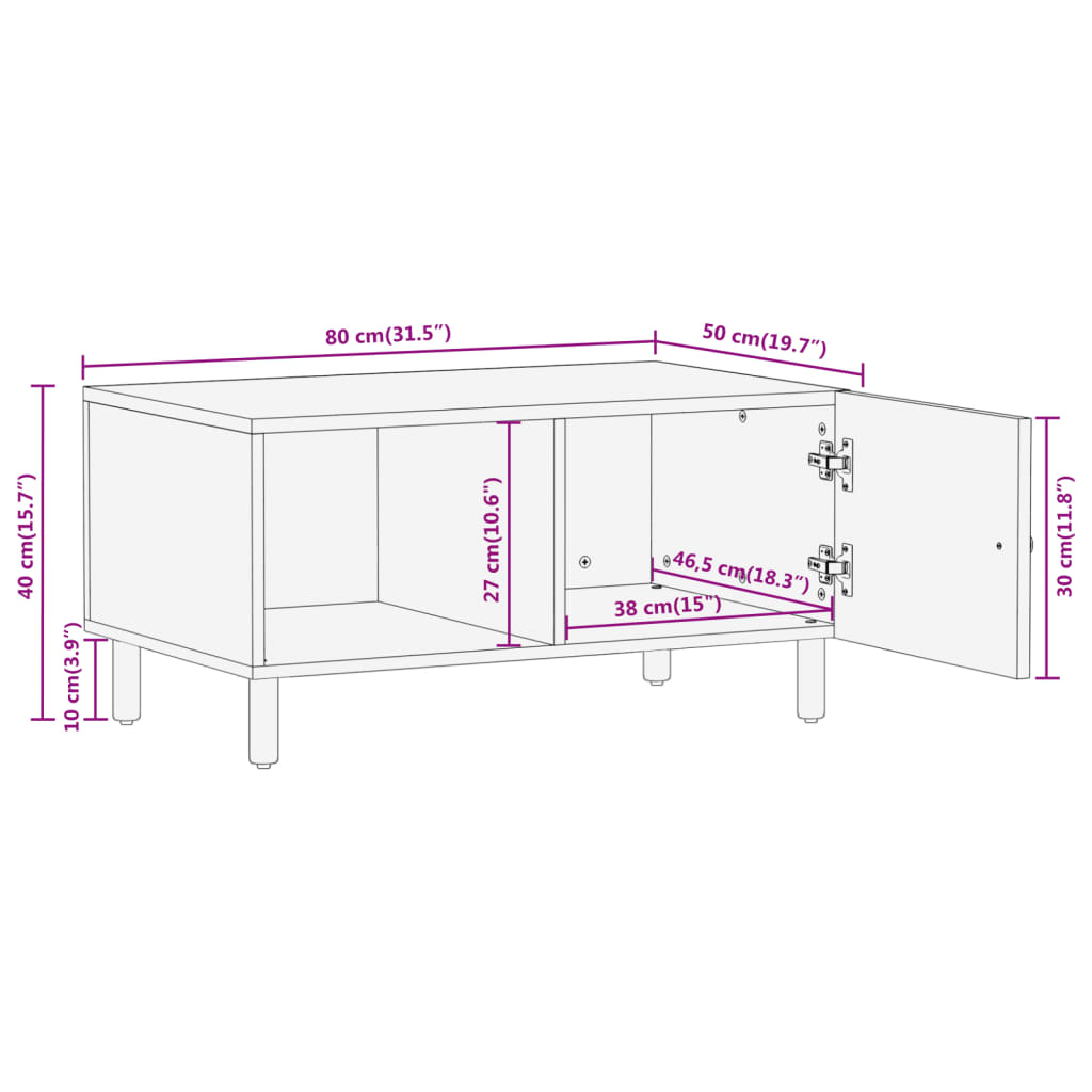 Tavolino da Salotto 80x50x40 cm Legno Massello di Mango | homemem39