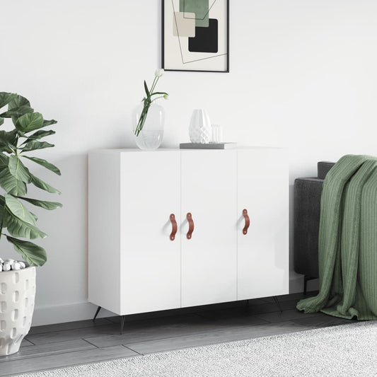 Credenza Bianco Lucido 90x34x80 cm in Legno Multistrato - homemem39