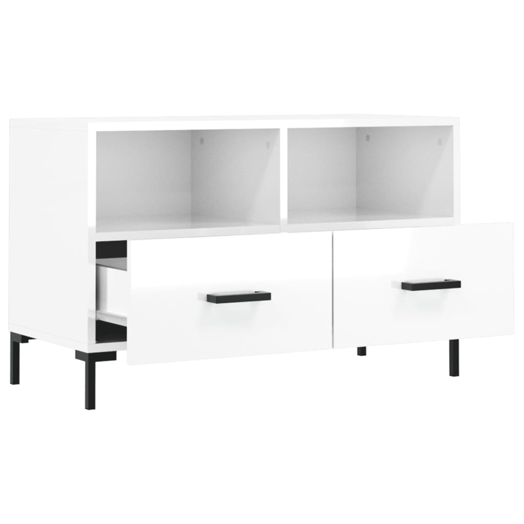 Mobile Porta TV Bianco Lucido 80x36x50 cm in Legno Multistrato - homemem39