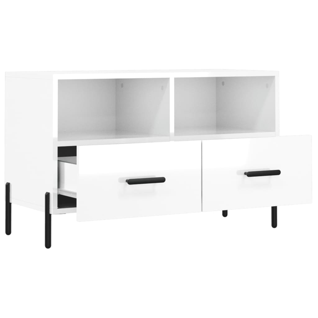 Mobile Porta TV Bianco Lucido 80x36x50 cm in Legno Multistrato - homemem39