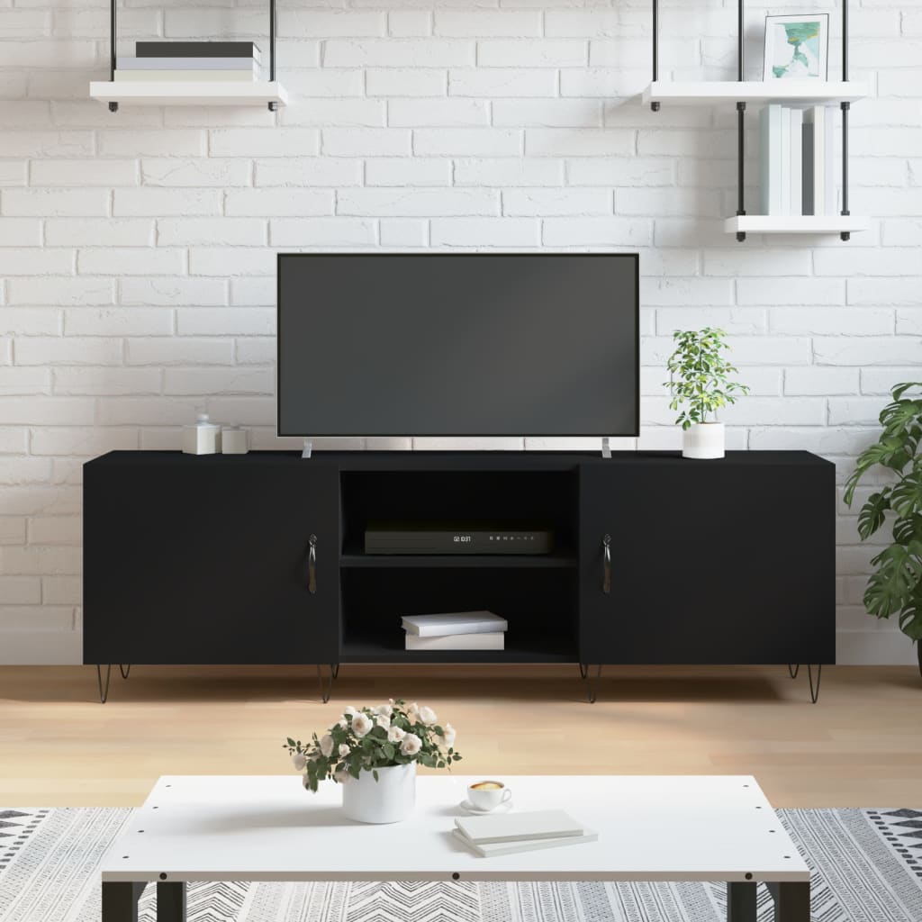 Mobile Porta TV Nero 150x30x50 cm in Legno Multistrato - homemem39