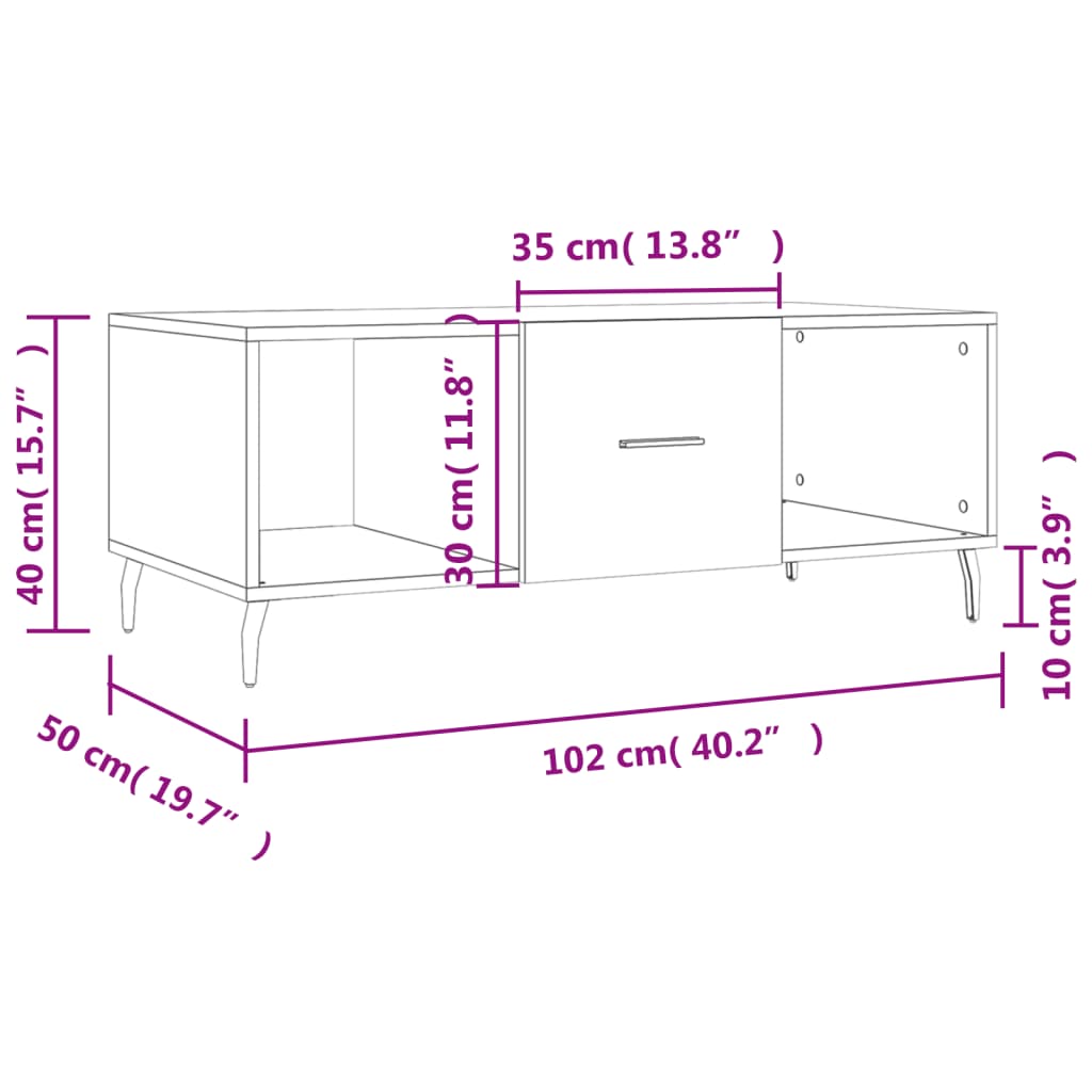 Tavolino da Salotto Nero 102x50x40 cm in Legno Multistrato | homemem39