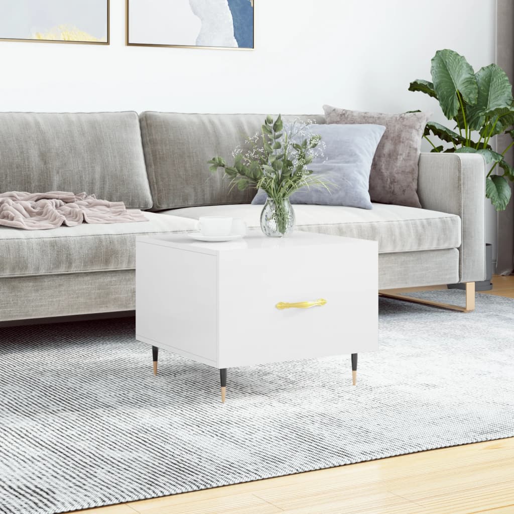 Tavolino da Salotto Bianco Lucido 50x50x40 cm Legno Multistrato | homemem39