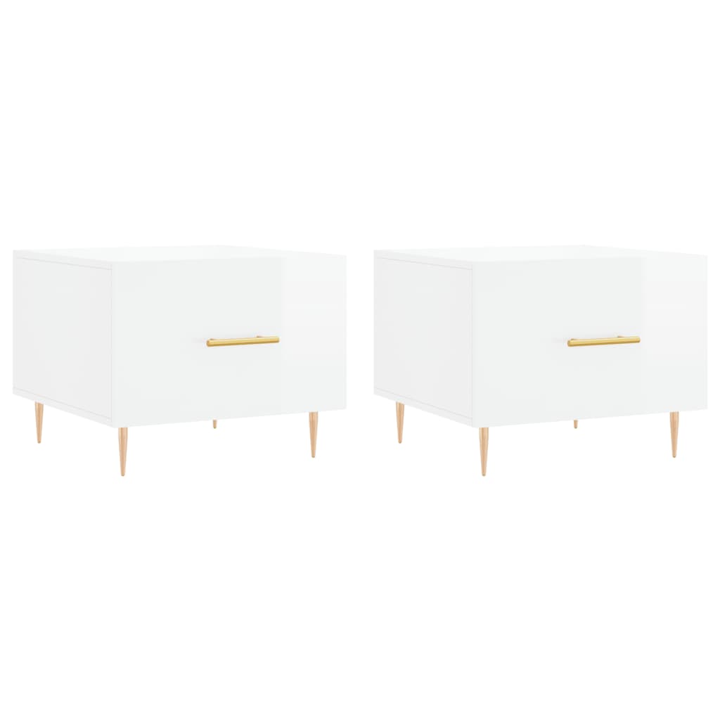 Tavolini Salotto 2pz Bianco Lucido 50x50x40cm Legno Multistrato