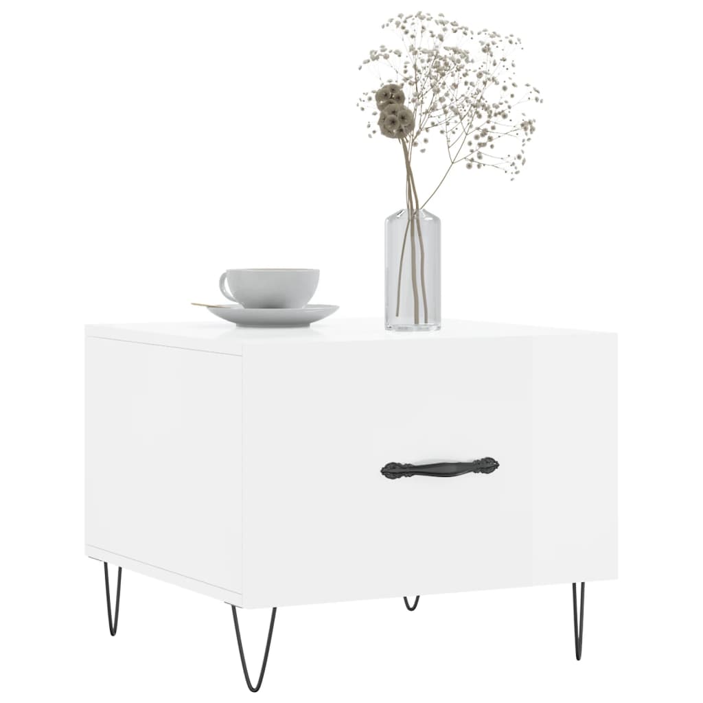 Tavolino da Salotto Bianco Lucido 50x50x40 cm Legno Multistrato | homemem39