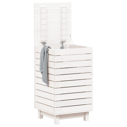 Cesto per Bucato Bianco 44x44x76 cm Legno Massello Pino - homemem39