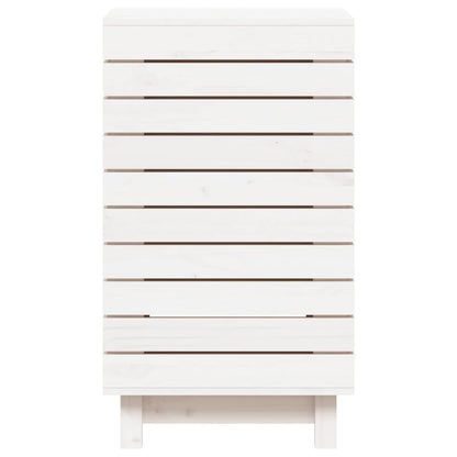 Cesto per Bucato Bianco 44x44x76 cm Legno Massello Pino - homemem39