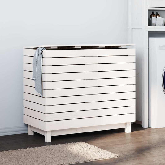 Cesto per Bucato Bianco 88,5x44x76 cm Legno Massello Pino - homemem39