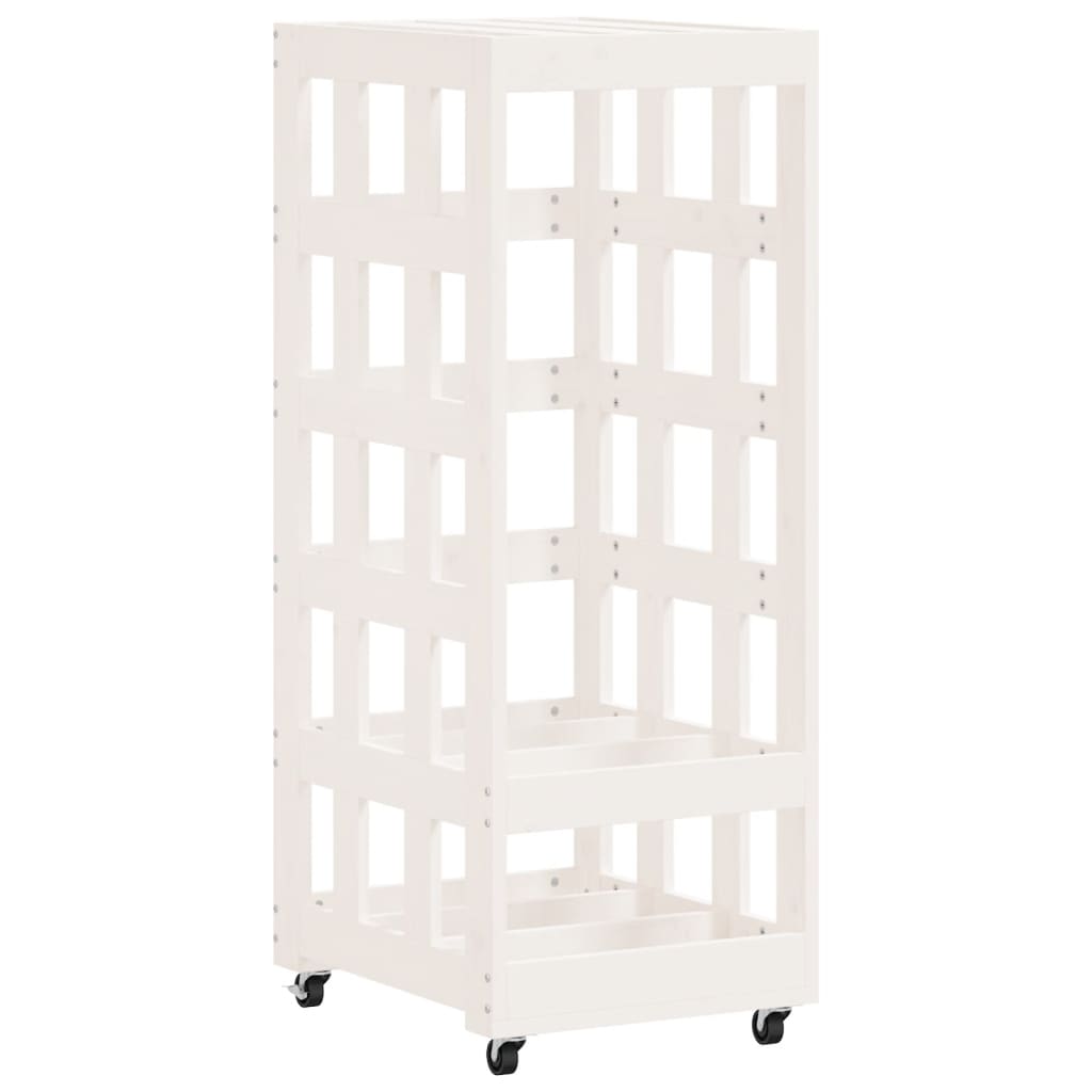 Portalegna con Ruote Bianco 40x49x110 cm Legno Massello di Pino - homemem39