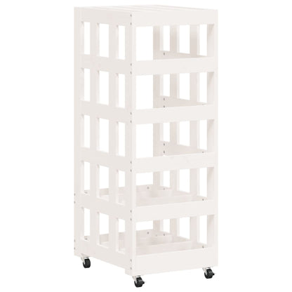 Portalegna con Ruote Bianco 40x49x110 cm Legno Massello di Pino - homemem39