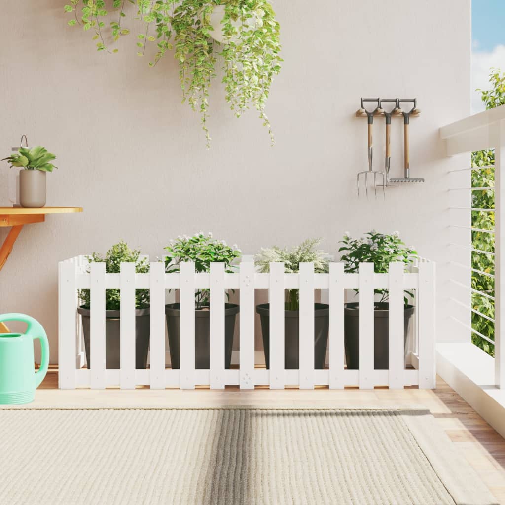 Fioriera Giardino a Recinzione Bianca 150x50x50cm Massello Pino | homemem39