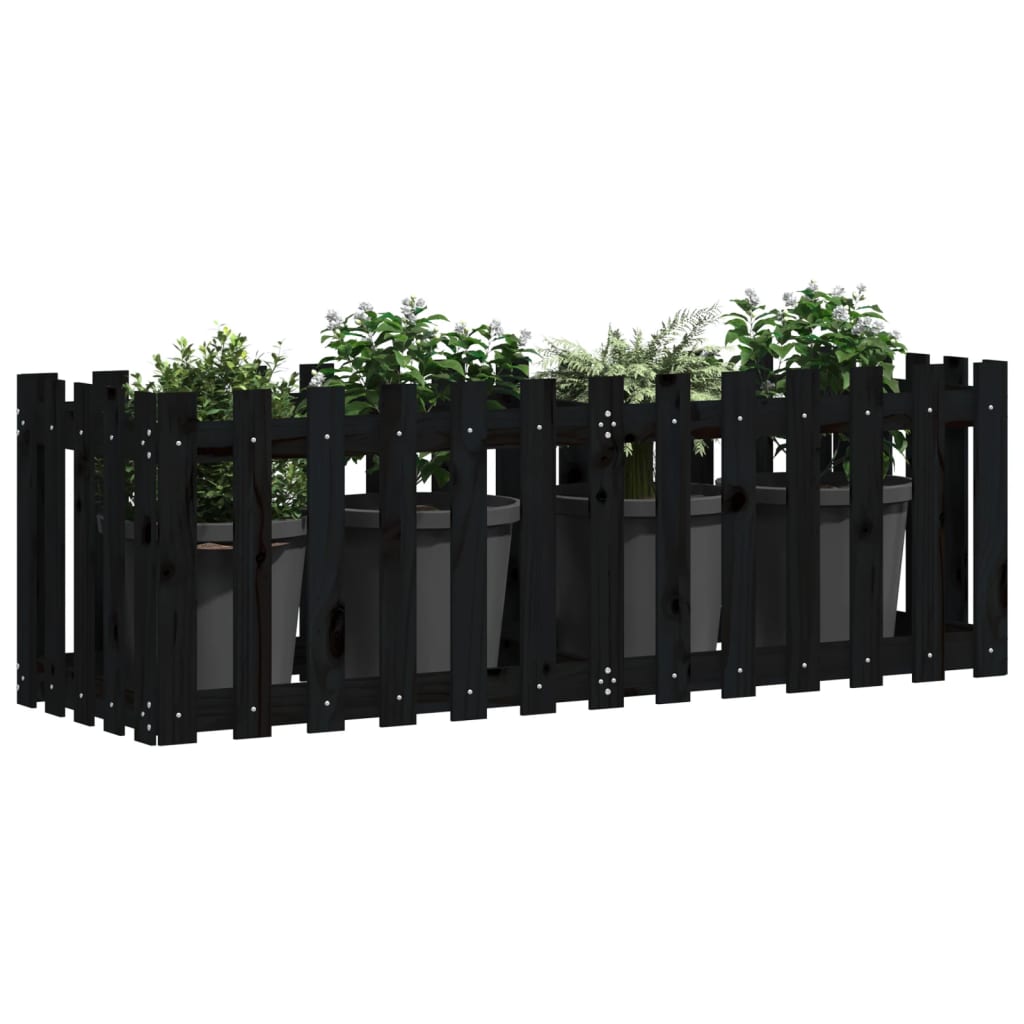 Fioriera Giardino a Recinzione Nera 150x50x50cm Massello Pino | homemem39
