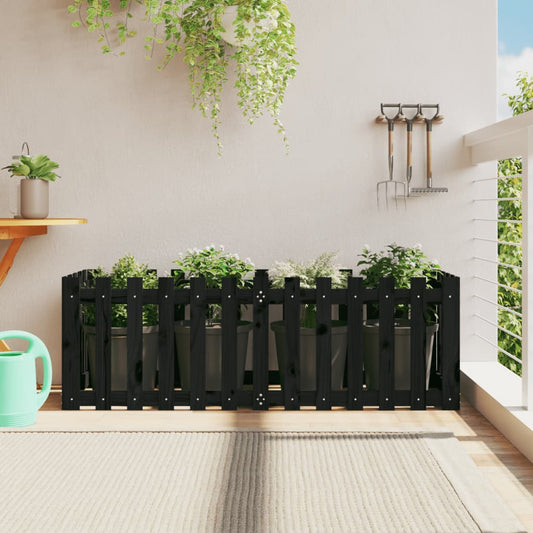 Fioriera Giardino a Recinzione Nera 150x50x50cm Massello Pino | homemem39