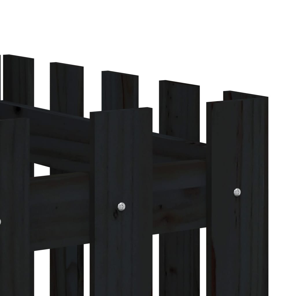 Fioriera Giardino a Recinzione Nera 200x50x70cm Massello Pino - homemem39