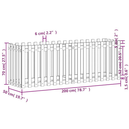 Fioriera Giardino a Recinzione Nera 200x50x70cm Massello Pino - homemem39