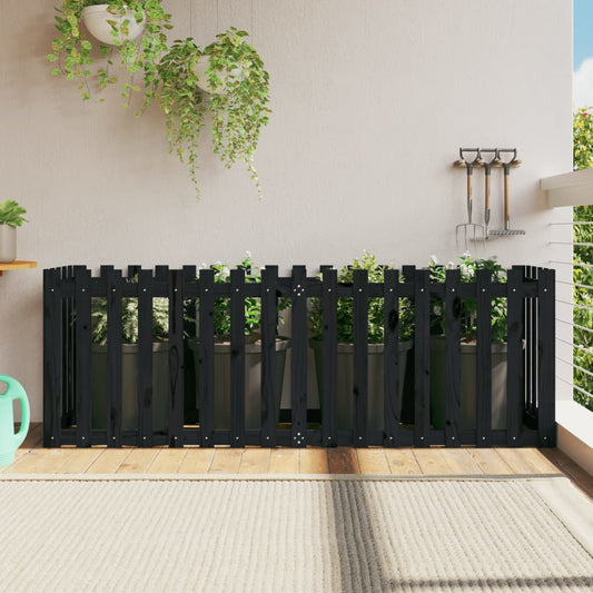 Fioriera Giardino a Recinzione Nera 200x50x70cm Massello Pino - homemem39