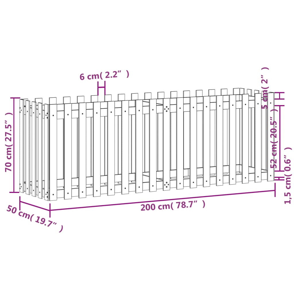 Fioriera da Giardino Recinzione 200x50x70cm in Pino Impregnato - homemem39