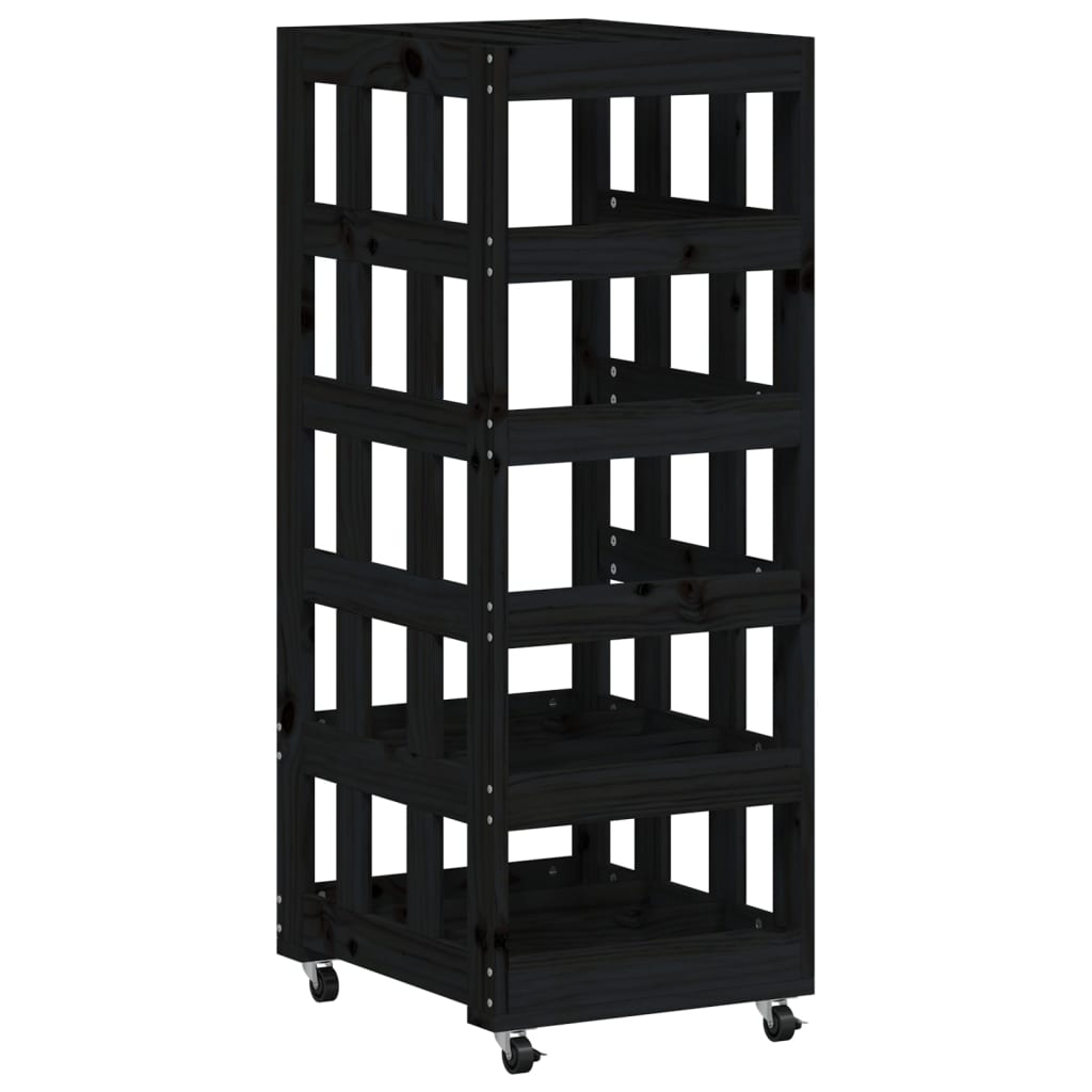 Portalegna con Ruote Nero 40x49x110 cm Legno Massello di Pino - homemem39