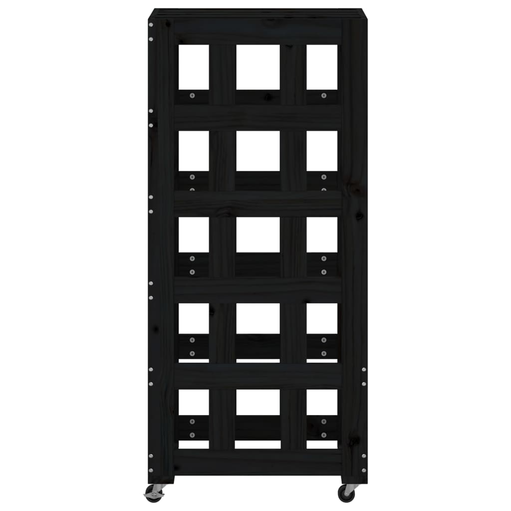 Portalegna con Ruote Nero 40x49x110 cm Legno Massello di Pino - homemem39