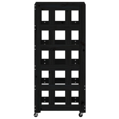 Portalegna con Ruote Nero 40x49x110 cm Legno Massello di Pino - homemem39