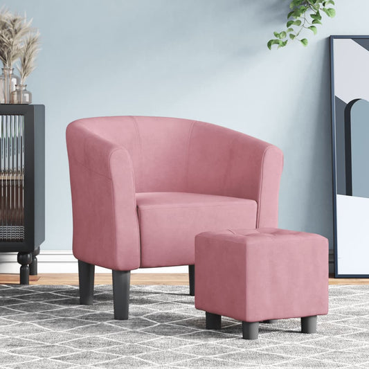 Poltrona Cabriolet con Poggiapiedi Rosa in Velluto | homemem39