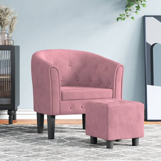 Poltrona Cabriolet con Poggiapiedi Rosa in Velluto | homemem39