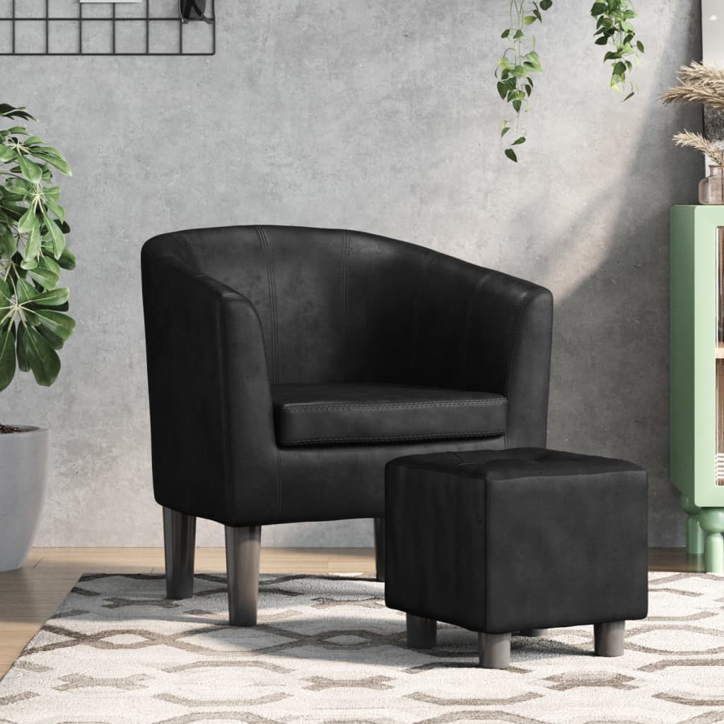 Poltrona Cabriolet e Poggiapiedi Nera Similpelle | homemem39