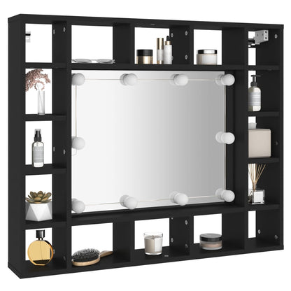 Armadietto a Specchio con LED Nero 91x15x76,5 cm - homemem39
