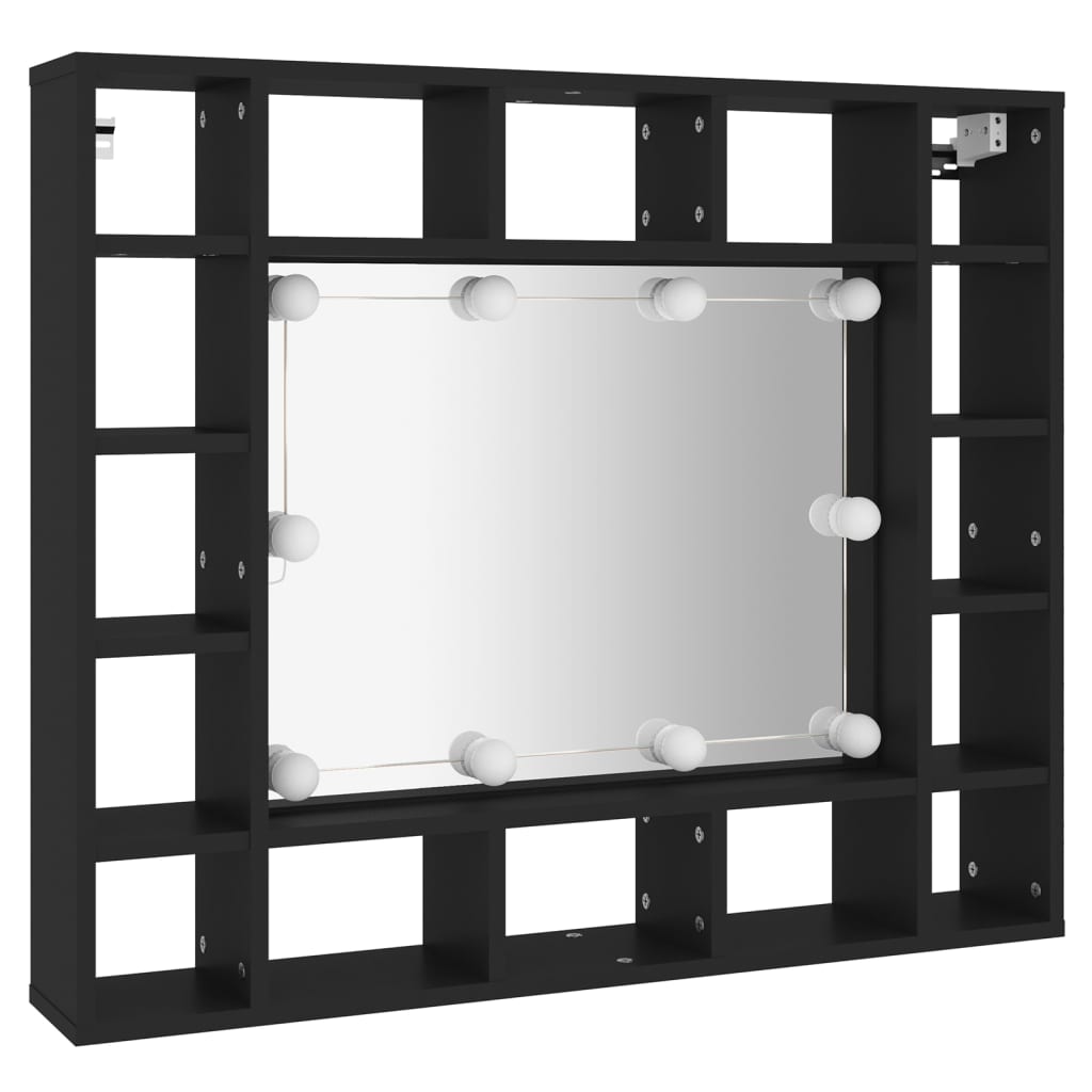 Armadietto a Specchio con LED Nero 91x15x76,5 cm - homemem39