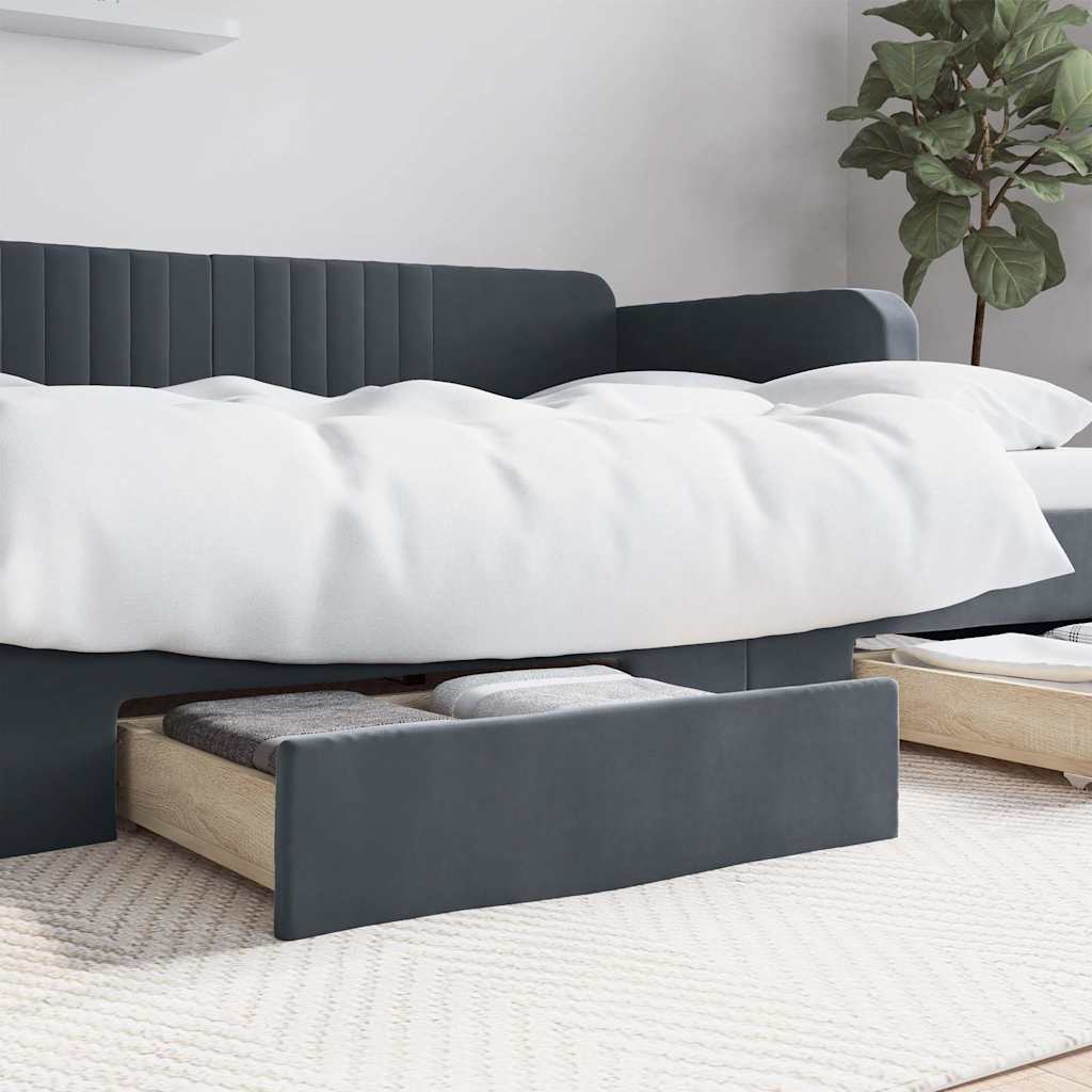 Cassetti da Letto 2pz Grigio Scuro Legno Multistrato e Velluto - homemem39