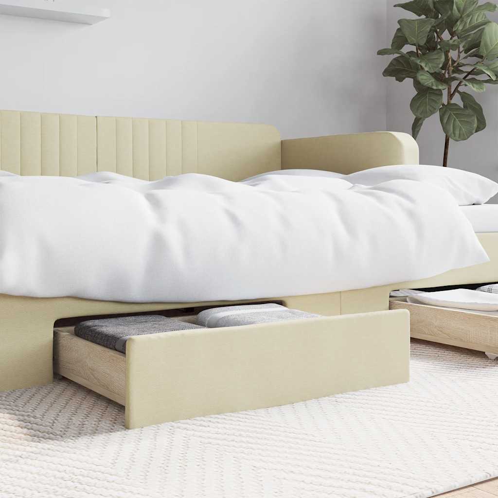 Cassetti da Letto 2pz Crema in Legno Multistrato e Similpelle - homemem39