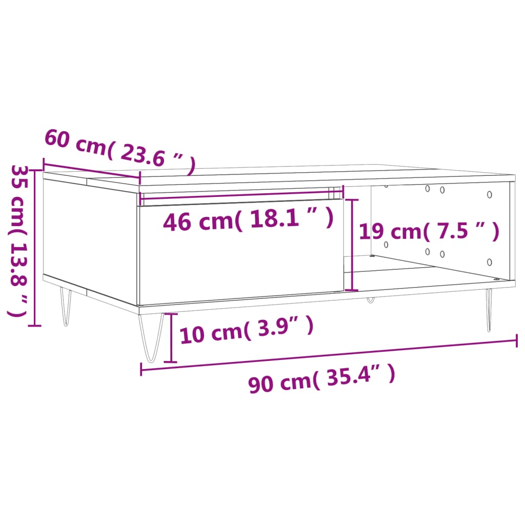 Tavolino da Salotto Grigio Cemento 90x60x35cm Legno Multistrato | homemem39