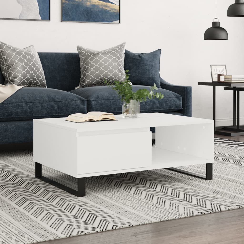 Tavolino da Salotto Bianco 90x60x35 cm in Legno Multistrato | homemem39