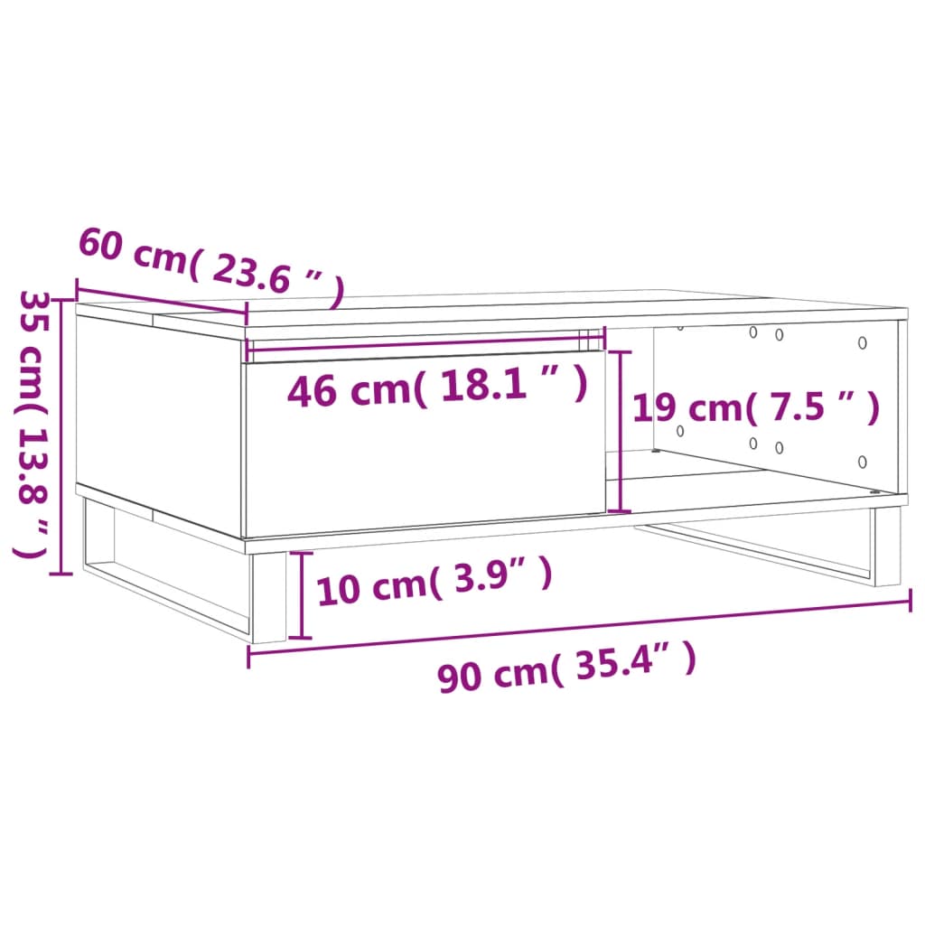 Tavolino da Salotto Rovere Fumo 90x60x35cm in Legno Multistrato | homemem39