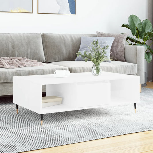 Tavolino da Salotto Bianco Lucido 104x60x35cm Legno Multistrato | homemem39