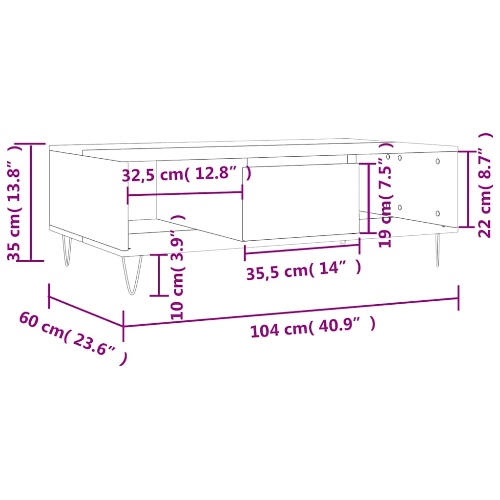 Tavolino da Salotto Bianco 104x60x35 cm in Legno Multistrato | homemem39