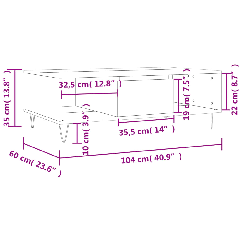 Tavolino da Salotto Rovere Fumo 104x60x35 cm Legno Multistrato | homemem39