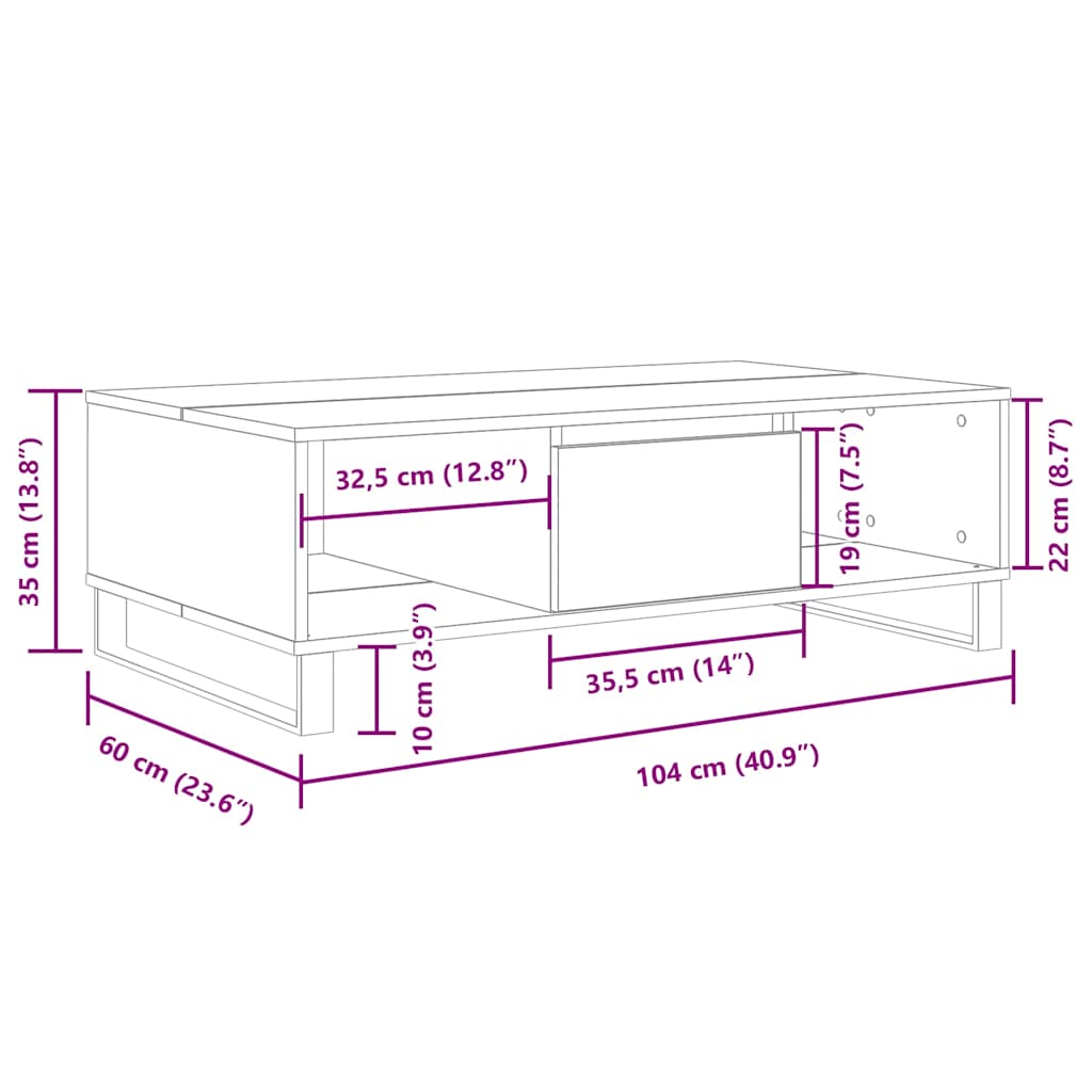 Tavolino da Salotto Grigio Sonoma 104x60x35cm Legno Multistrato - homemem39