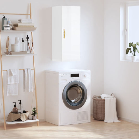 Mobile a Parete Bianco Lucido 34,5x34x90 cm - homemem39