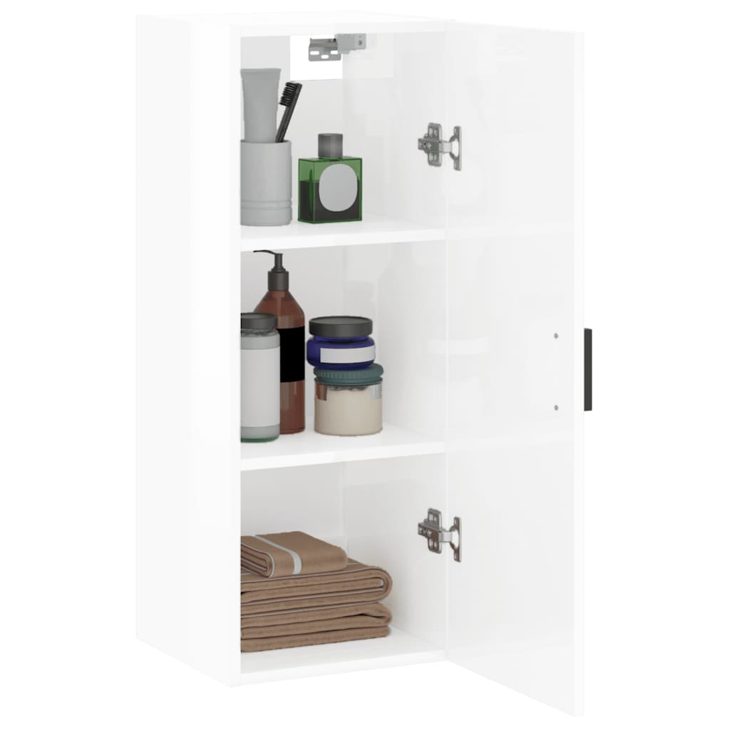 Mobile a Parete Bianco Lucido 34,5x34x90 cm - homemem39