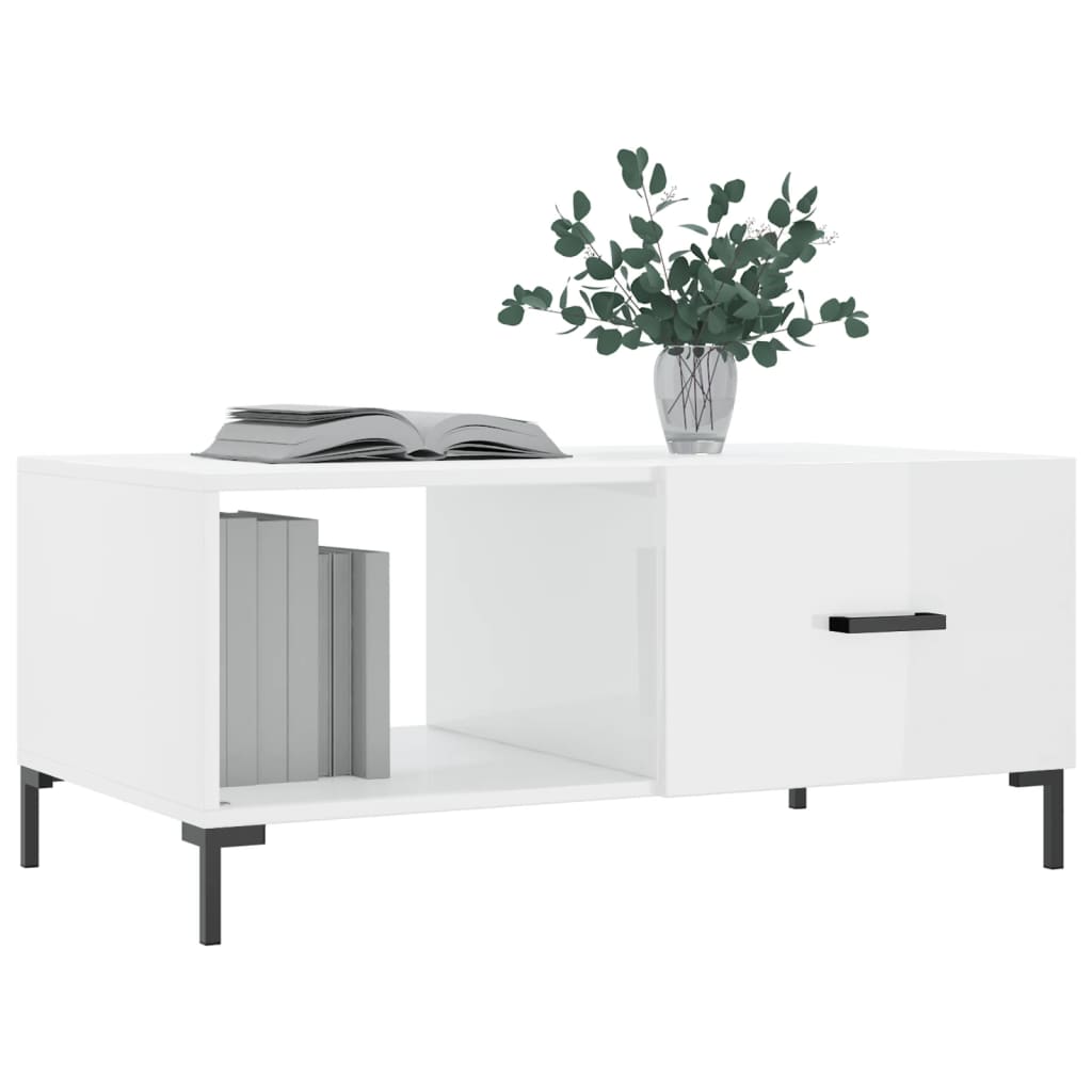 Tavolino da Salotto Bianco Lucido 90x50x40 cm Legno Multistrato | homemem39