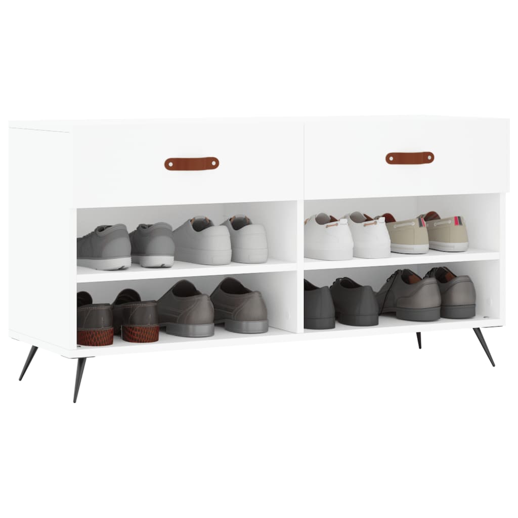 Panca Porta Scarpe Bianca 102x35x55 cm in Legno Multistrato - homemem39