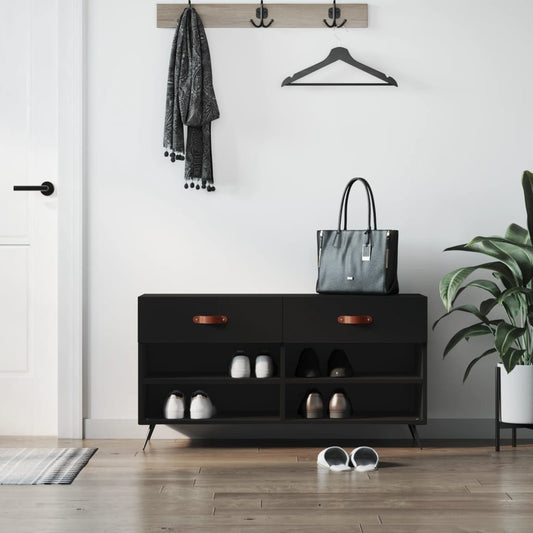Panca Porta Scarpe Nera 102x35x55 cm in Legno Multistrato - homemem39